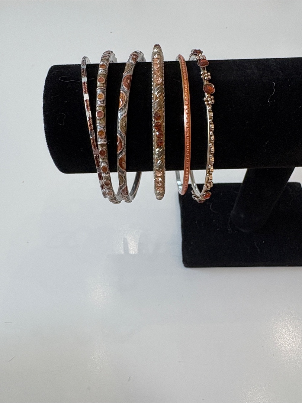 Stackable Copper and Brown Stone Bangle Bracelet Set - Women Jewelry